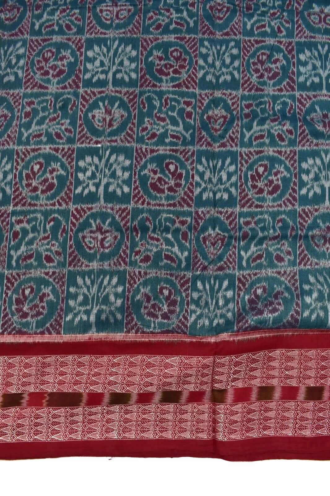 Green Colour Sambalpuri Handloom Cotton Saree - Image 4