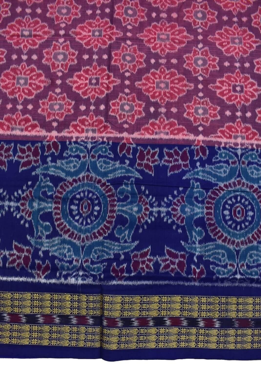 Pink Colour Sambalpuri Handloom Cotton Saree - Image 4