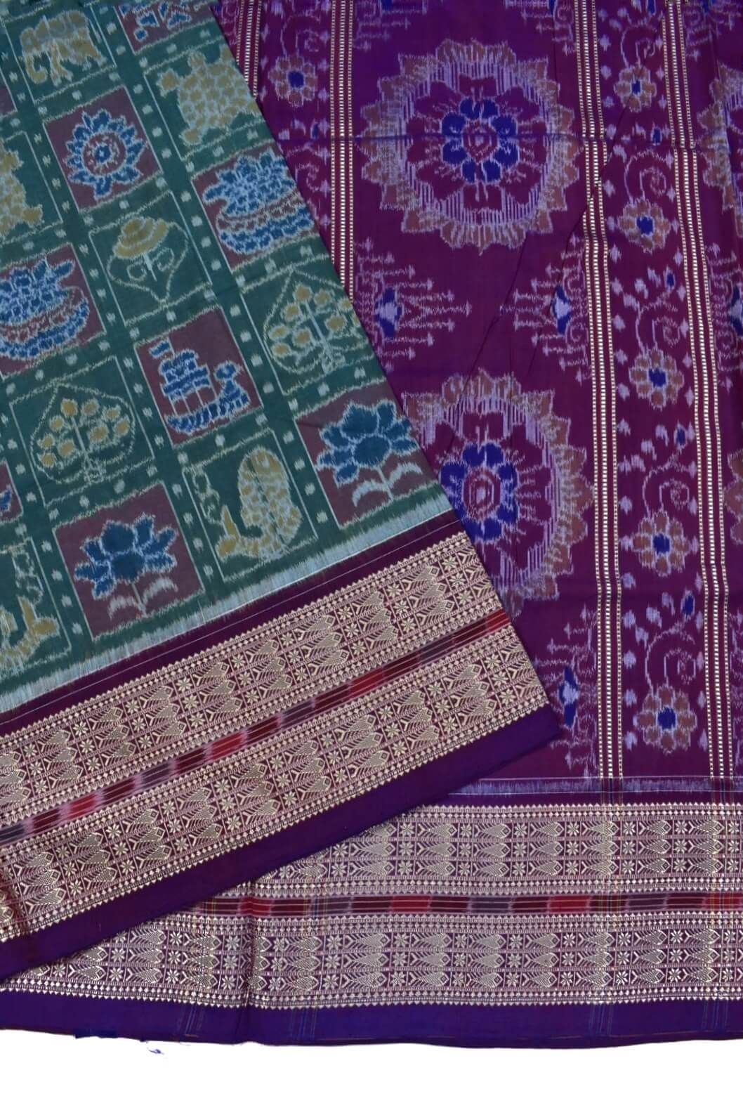 Green Colour Sambalpuri Handloom Cotton Saree - Image 3