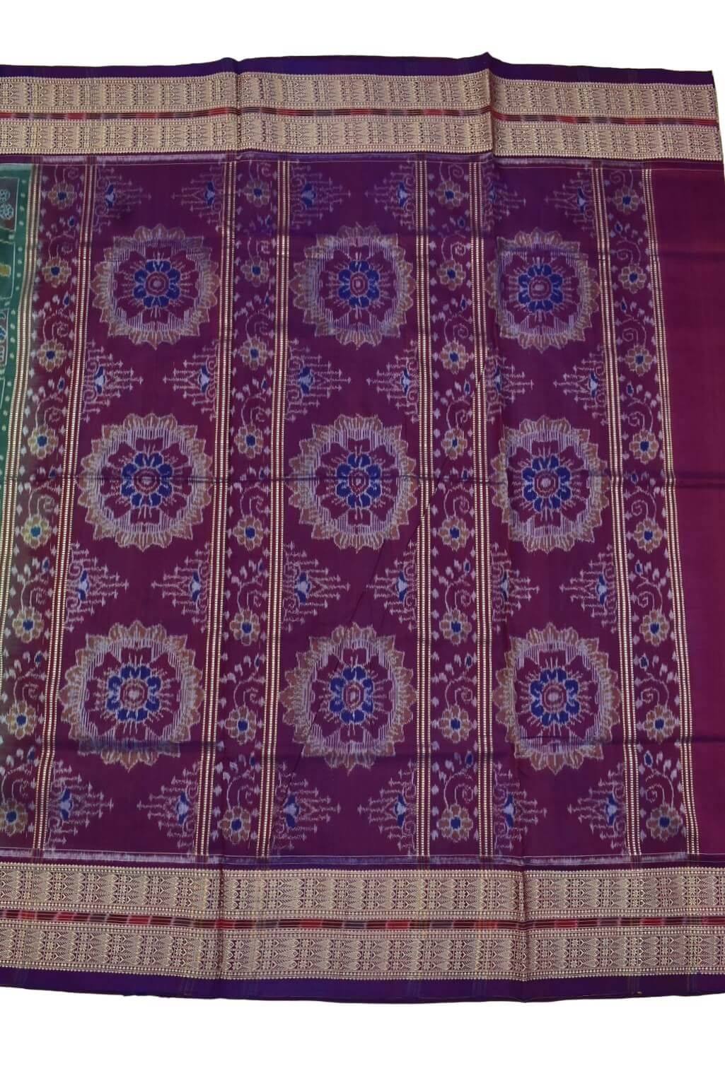 Green Colour Sambalpuri Handloom Cotton Saree - Image 2