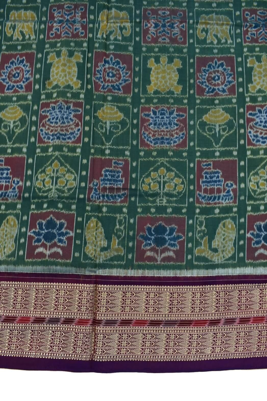 Green Colour Sambalpuri Handloom Cotton Saree - Image 4