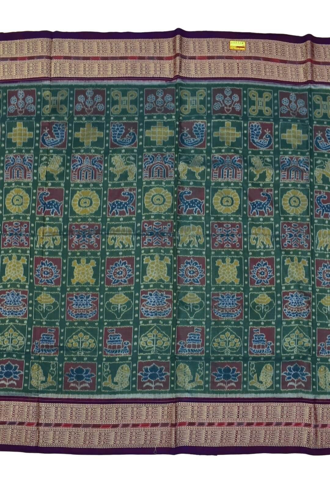 Green Colour Sambalpuri Handloom Cotton Saree