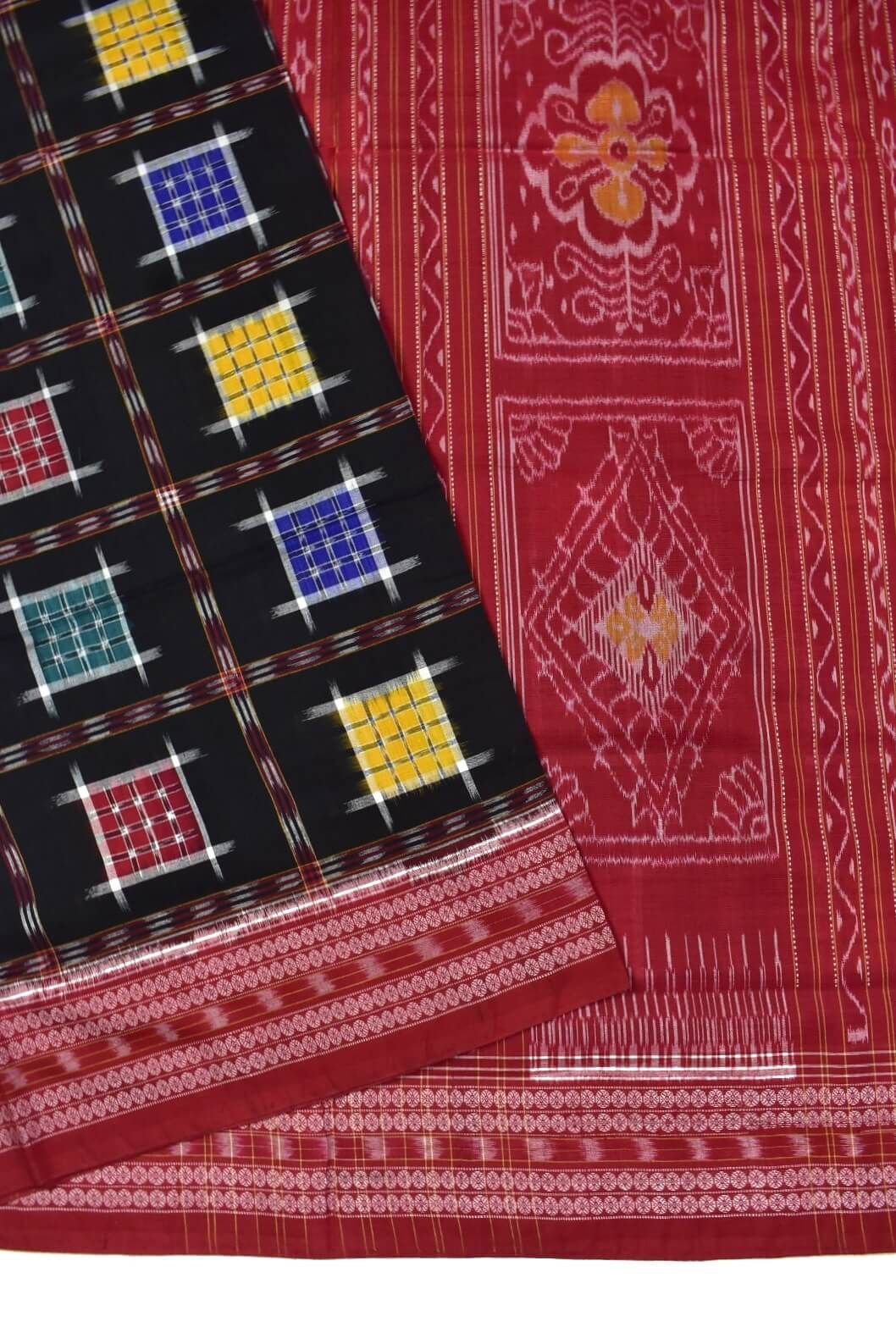 Black Colour Pasapali Design Sambalpuri Handloom Cotton Saree - Image 3