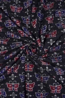 Black Colour Butterfly Design Sambalpuri Handloom Cotton Fabrics