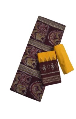 Maroon Colour Peacock Design Sambalpuri Handloom Cotton Dress Materials