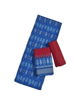 Blue Colour Pasapali Design Sambalpuri Handloom Cotton Dress Materials