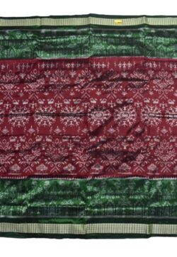 Maroon-Green Tribal Design Sambalpuri Handloom Bandha Silk Saree