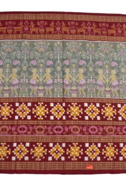 Biscuit-Red Colour Pasapali Border Sambalpuri Handloom Cotton Saree