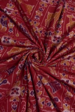 Red Colour Animal Design Sambalpuri Handloom Cotton Fabric