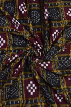 Maroon-Black Combination pasapali Design Sambalpuri Handloom Cotton fabric