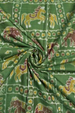 Mahendi Colour Animal Design Sambalpuri Handloom Cotton Fabric