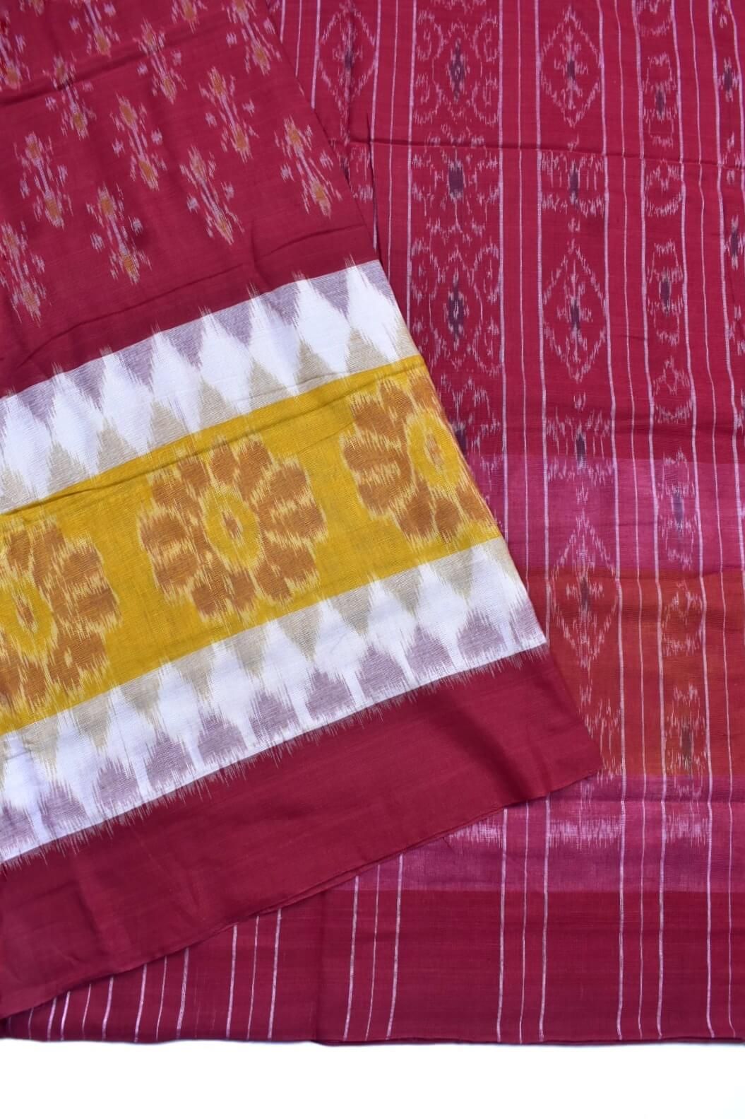 Red-Yellow Colour Sambalpuri Handloom Mania Bandha Cotton Saree - Image 3