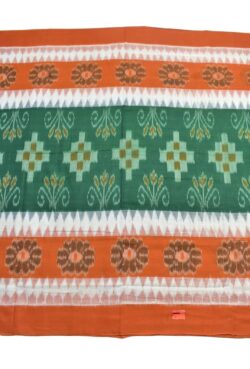 Green-Orange Colour Sambalpuri Handloom Mania Bandha Cotton Saree
