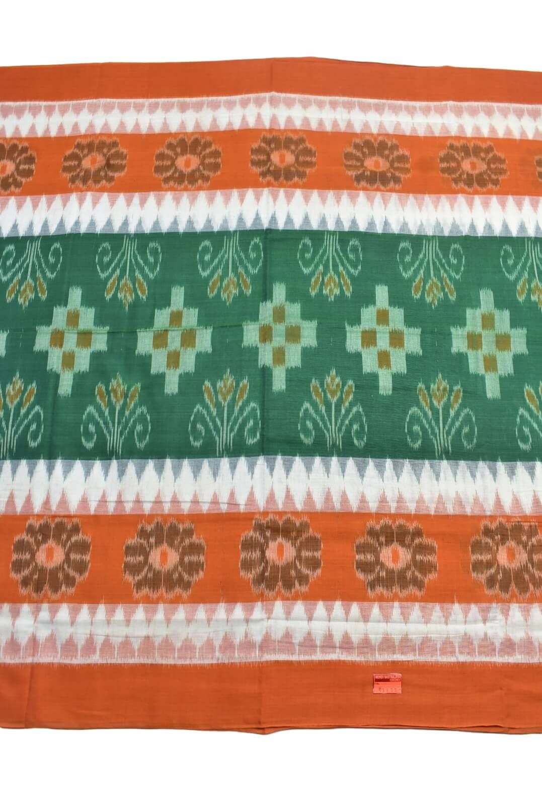 Green-Orange Colour Sambalpuri Handloom Mania Bandha Cotton Saree