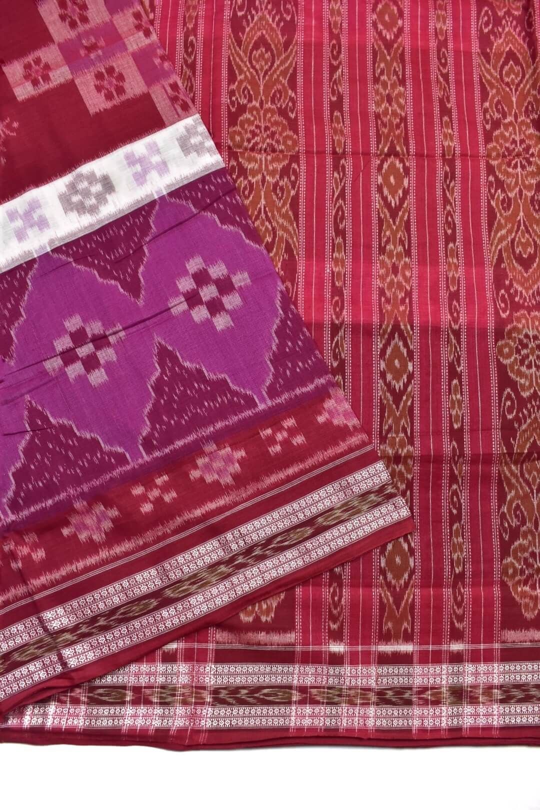 Red Colour Sambalpuri Handloom Mania Bandha Cotton Saree - Image 3