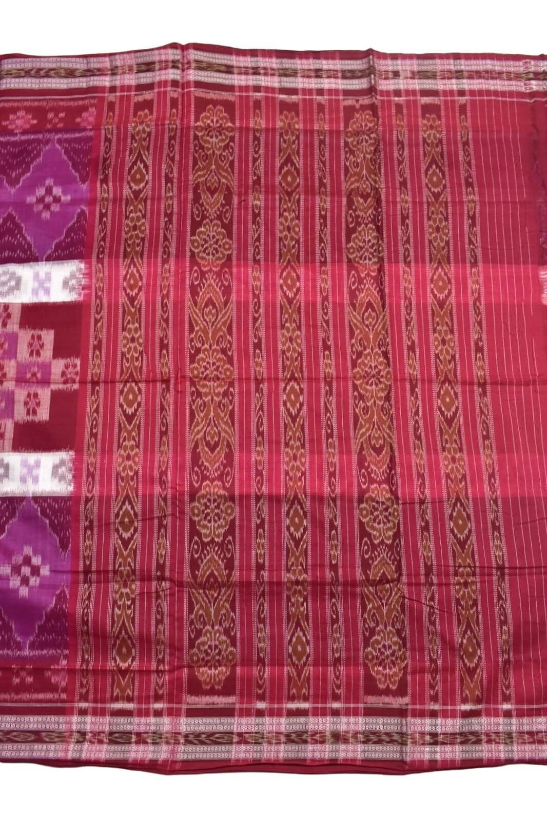 Red Colour Sambalpuri Handloom Mania Bandha Cotton Saree - Image 2