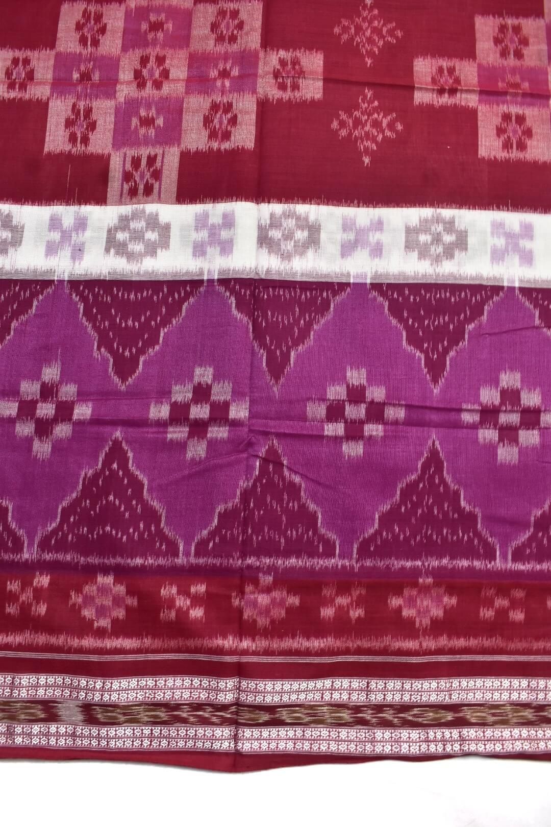 Red Colour Sambalpuri Handloom Mania Bandha Cotton Saree - Image 4