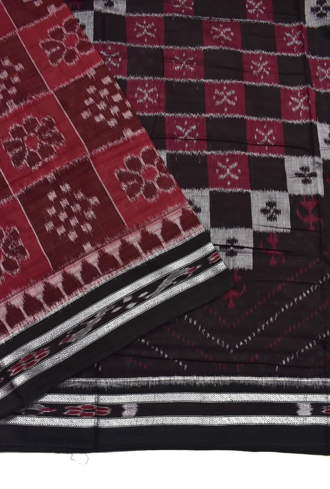 Red Colour Sambalpuri Handloom Mania Bandha Cotton Saree - Image 3
