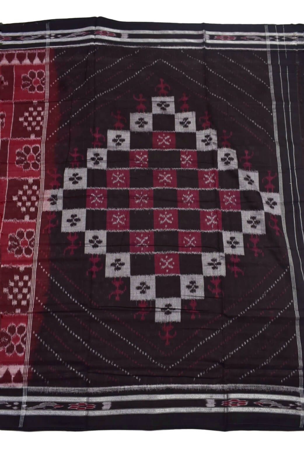 Red Colour Sambalpuri Handloom Mania Bandha Cotton Saree - Image 2