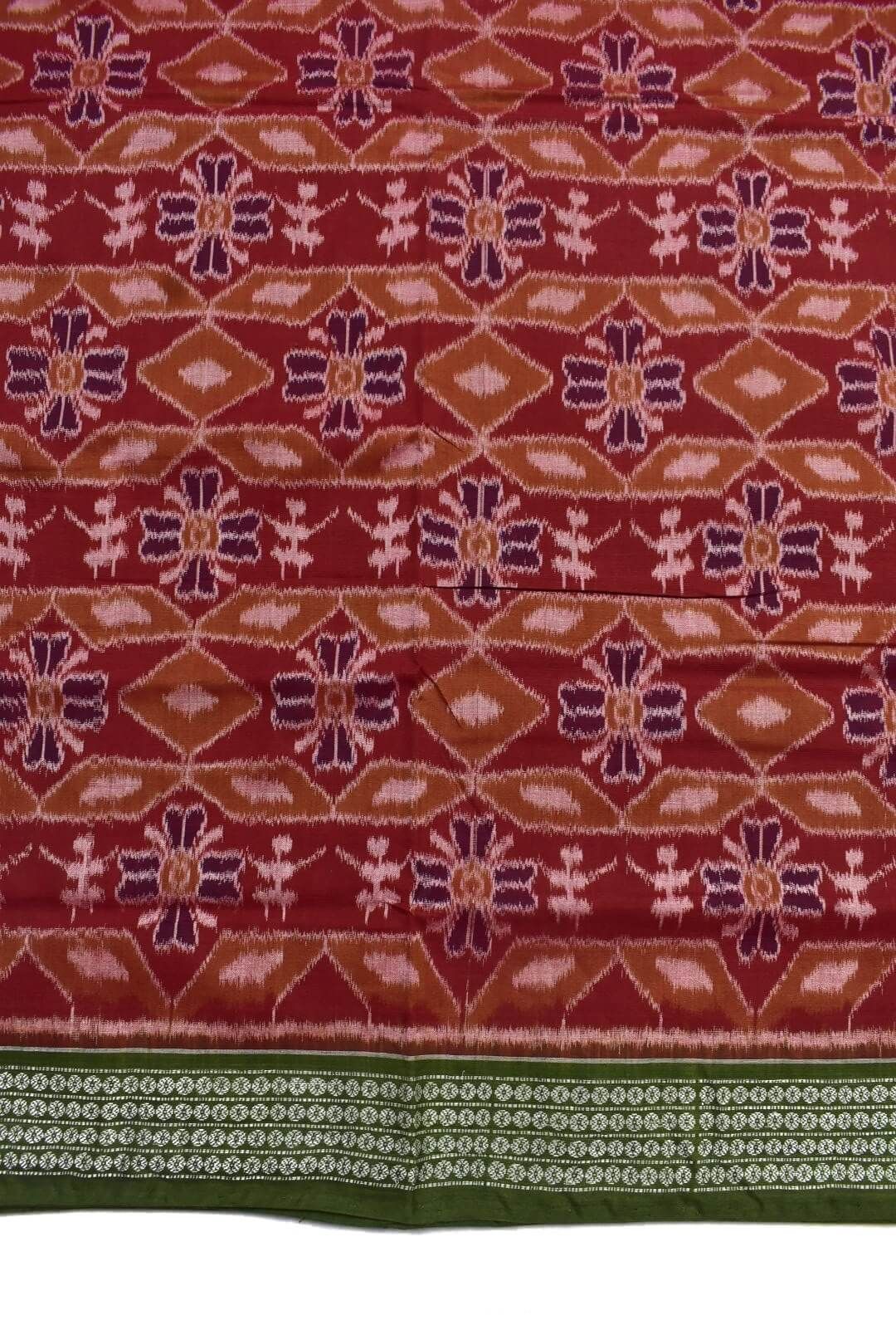 Red Colour Sambalpuri Handloom Bandha Cotton Saree - Image 4