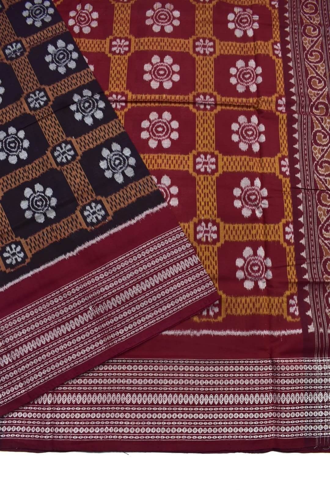 Biscuit Colour Sambalpuri Handloom Bandha Cotton Saree - Image 3