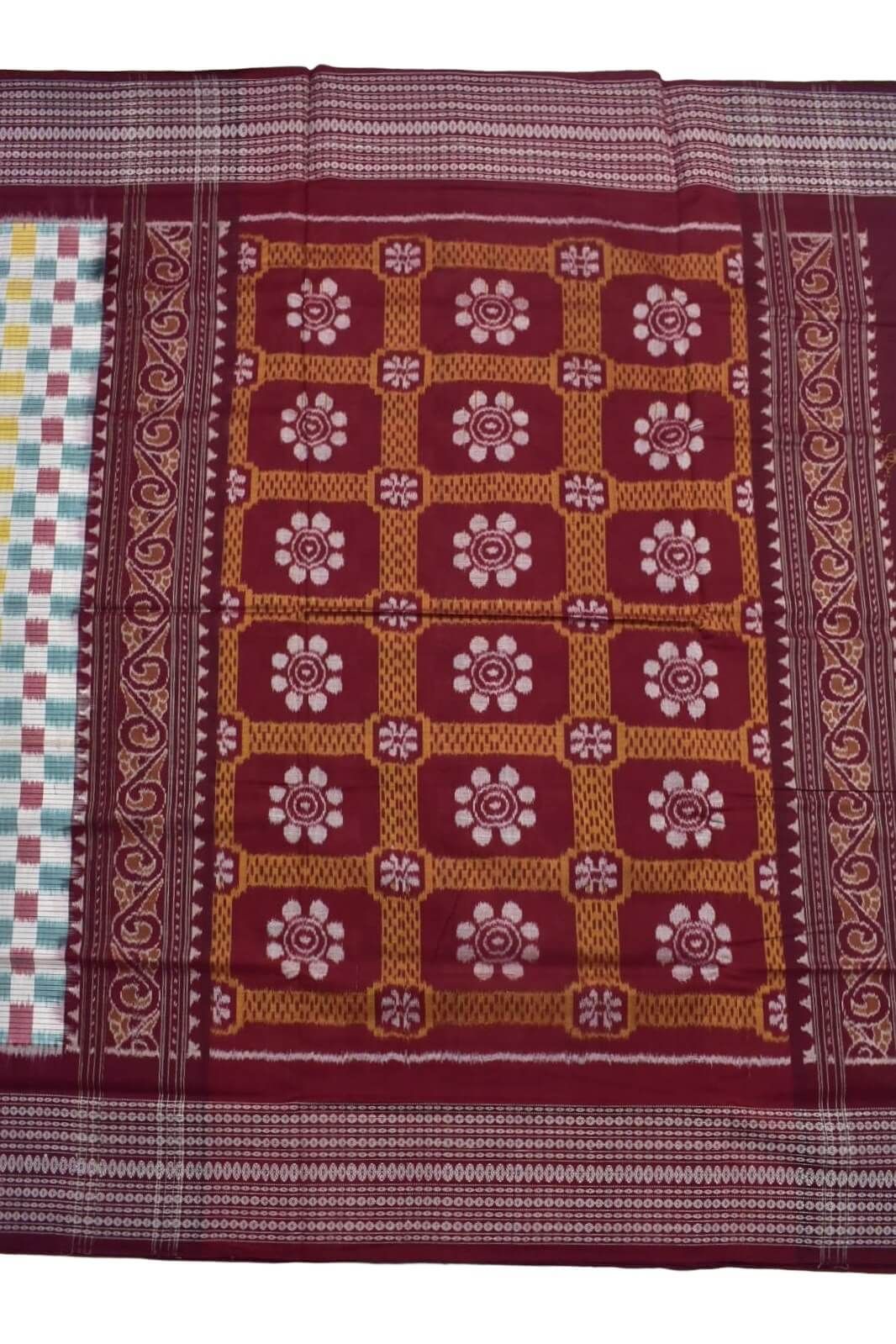 Biscuit Colour Sambalpuri Handloom Bandha Cotton Saree - Image 2