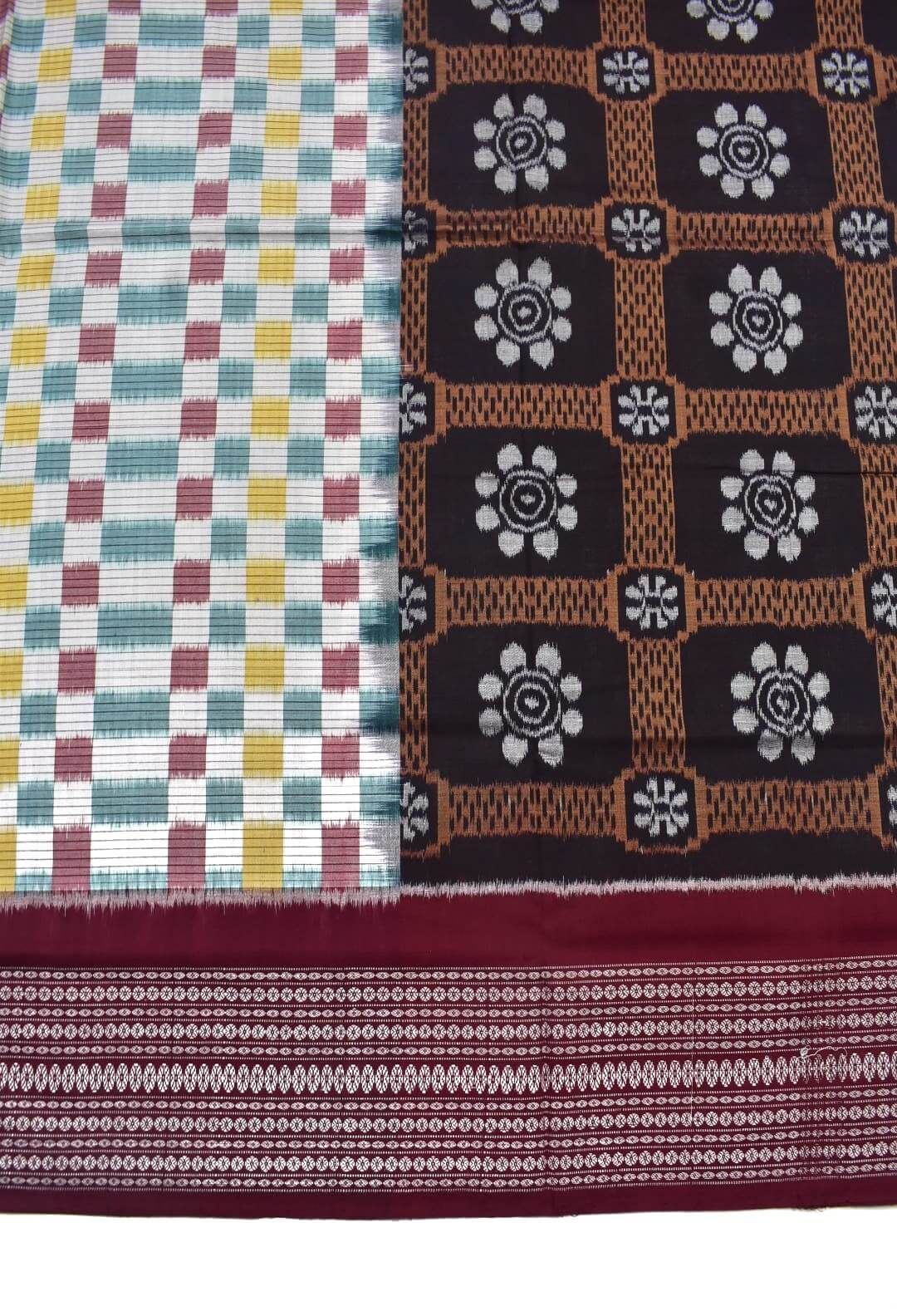 Biscuit Colour Sambalpuri Handloom Bandha Cotton Saree - Image 4