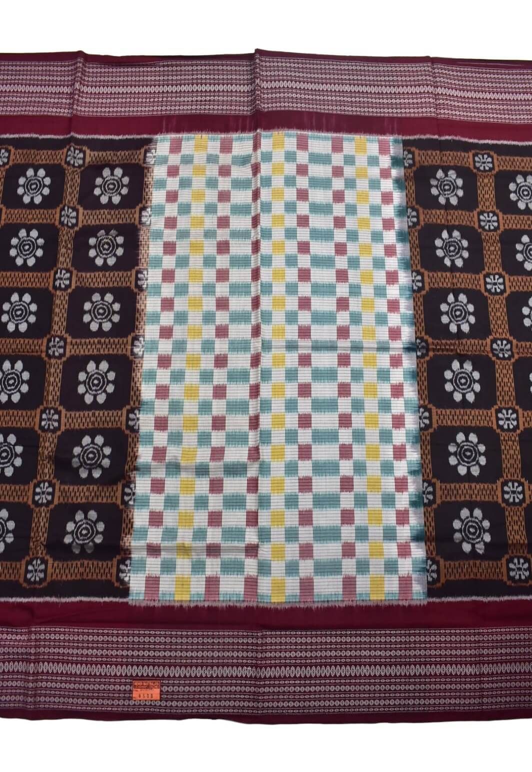 Biscuit Colour Sambalpuri Handloom Bandha Cotton Saree