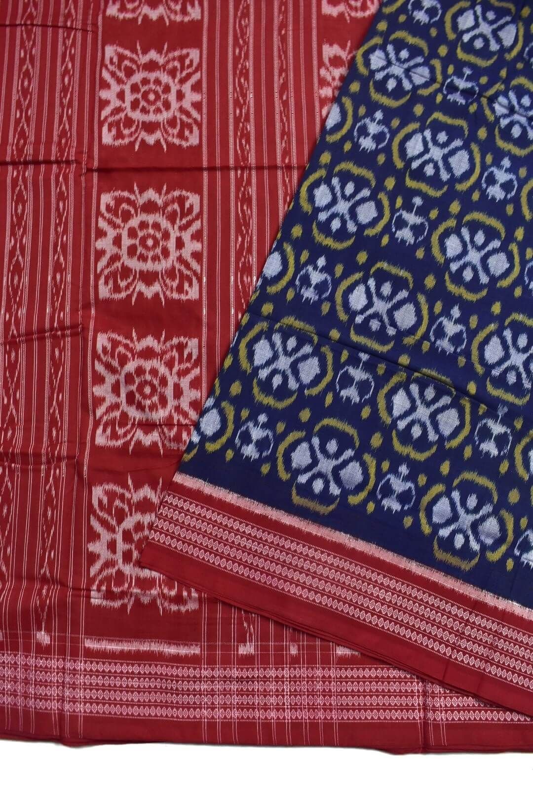 Blue Colour Tribal Design Sambalpuri Handloom Bandha Cotton Saree - Image 3