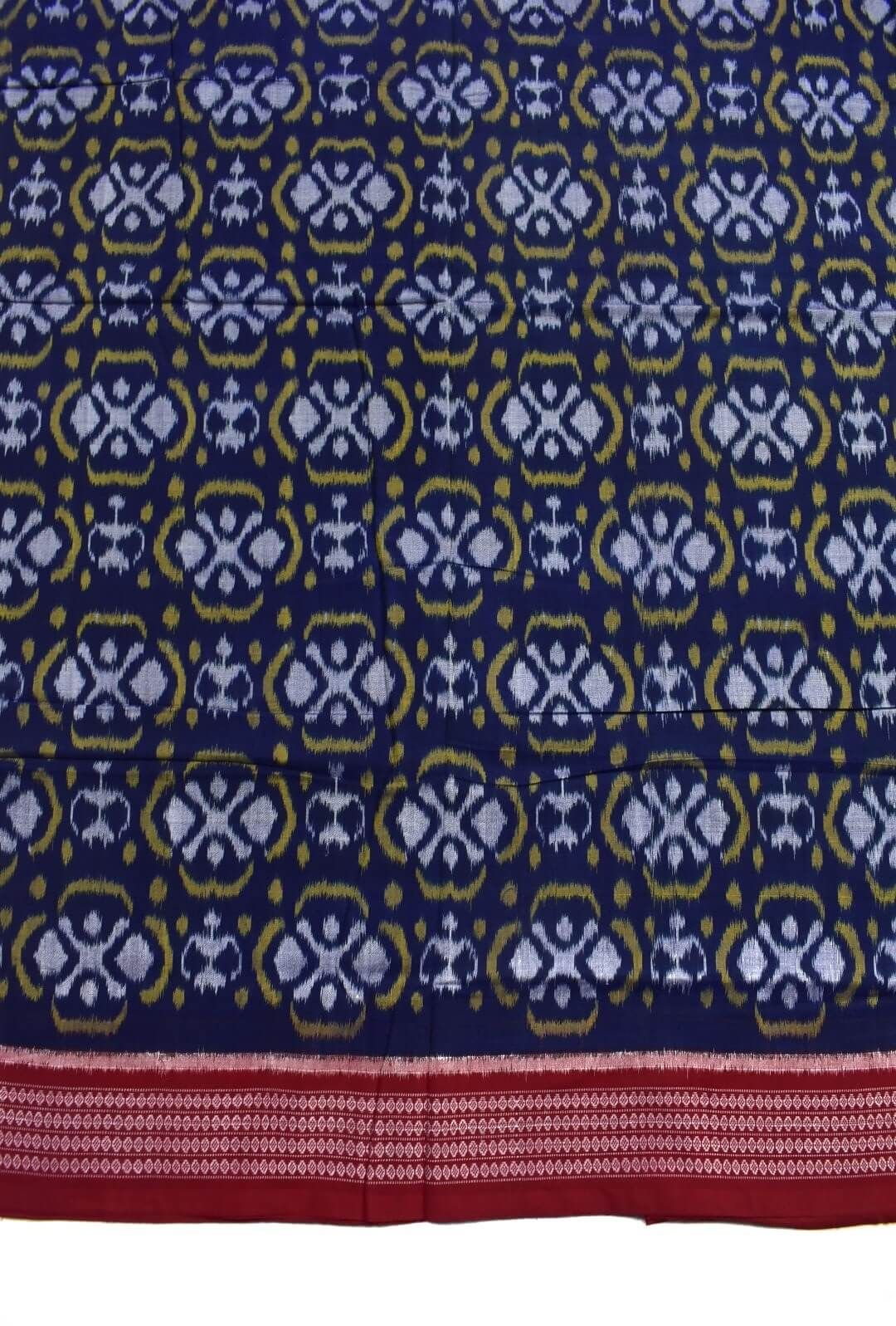 Blue Colour Tribal Design Sambalpuri Handloom Bandha Cotton Saree - Image 4