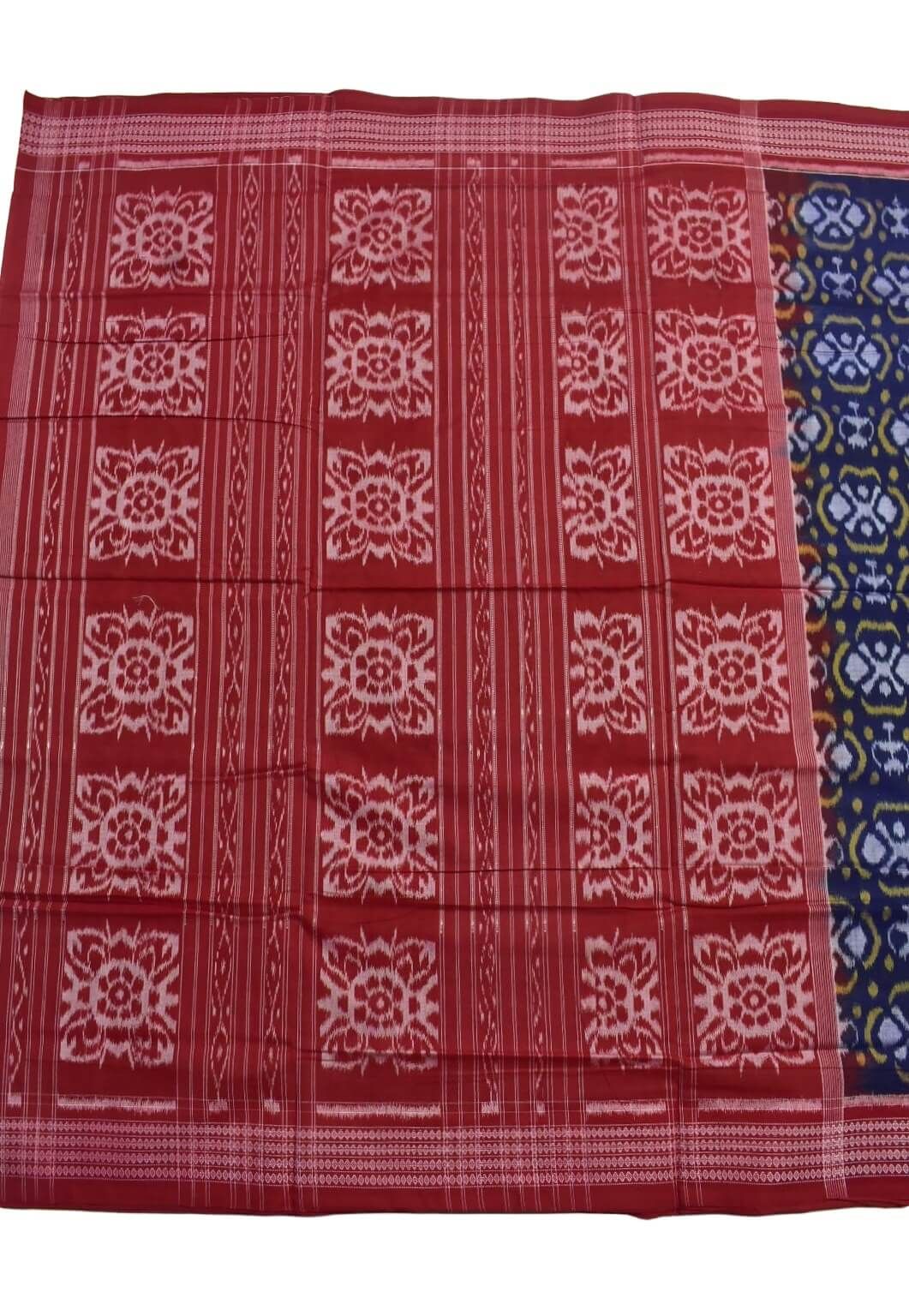 Blue Colour Tribal Design Sambalpuri Handloom Bandha Cotton Saree - Image 2