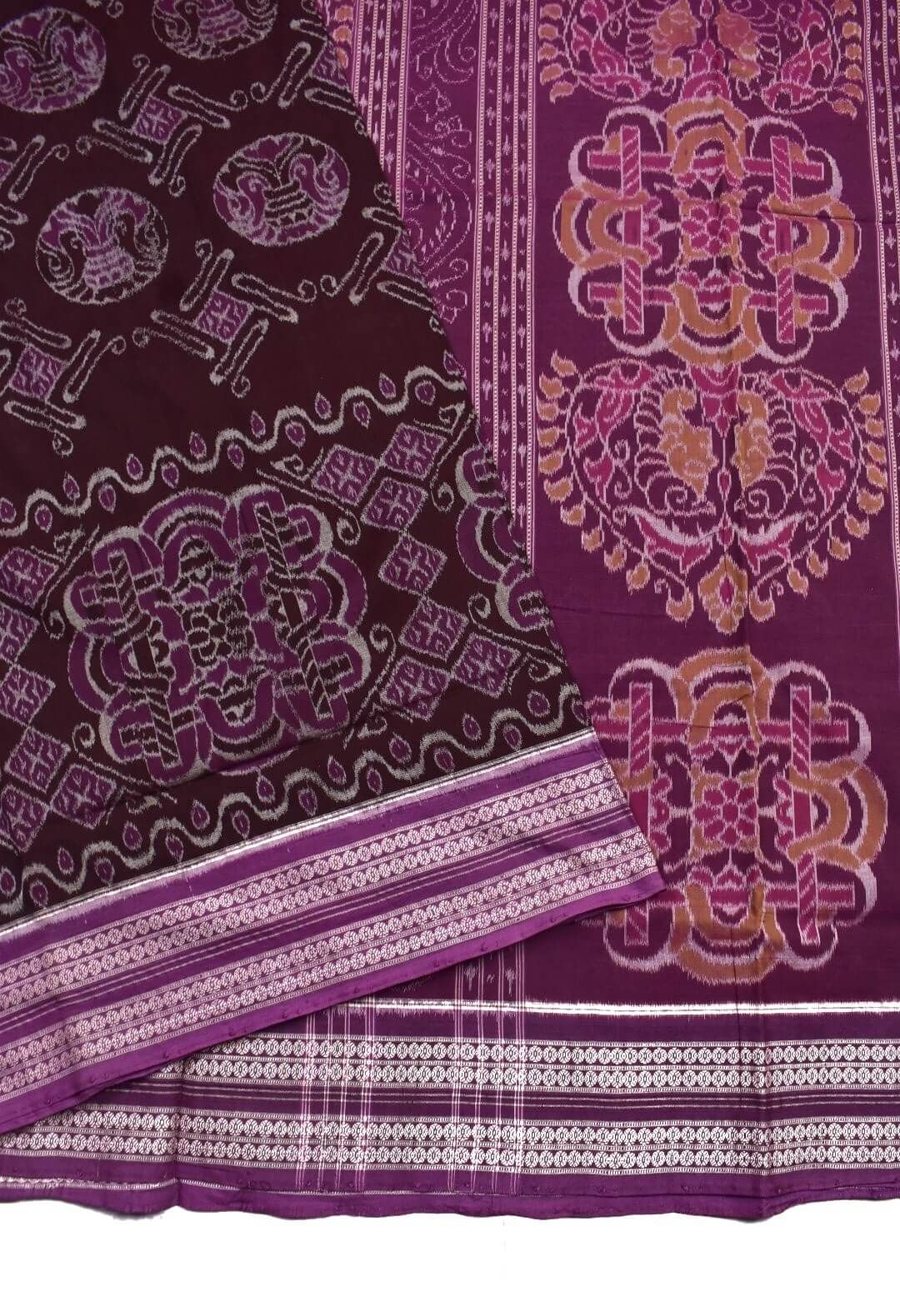 Maroon Colour Tribal Design Sambalpuri Handloom Bandha Cotton Saree - Image 3