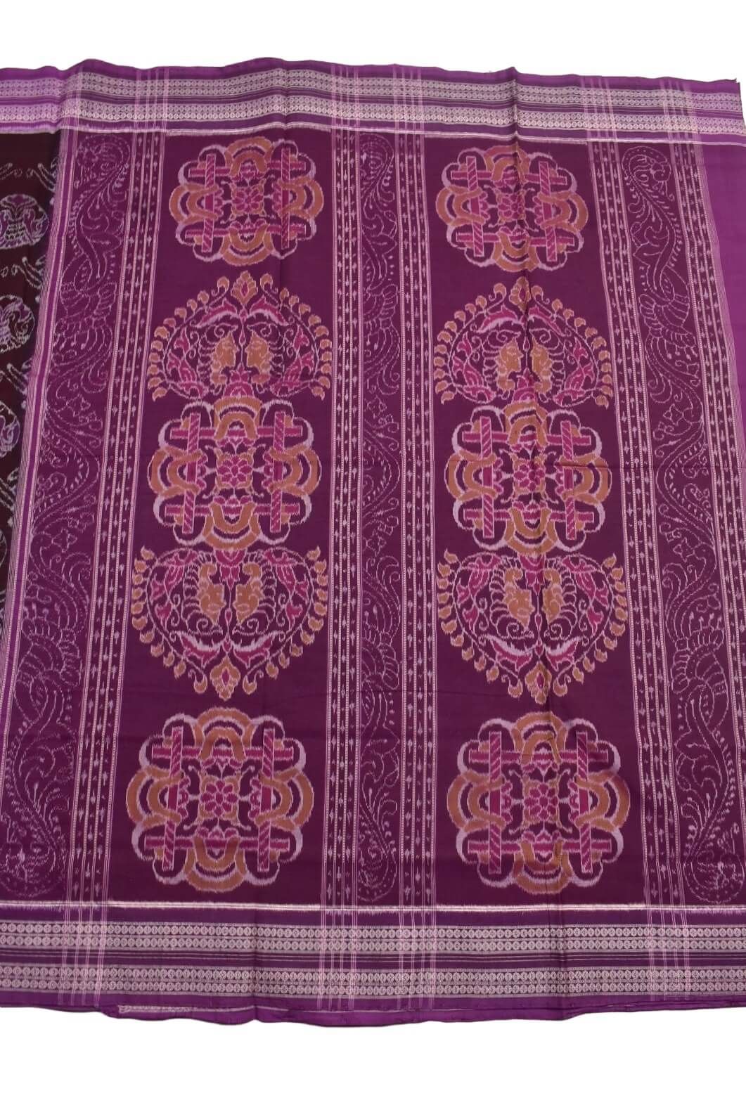 Maroon Colour Tribal Design Sambalpuri Handloom Bandha Cotton Saree - Image 2