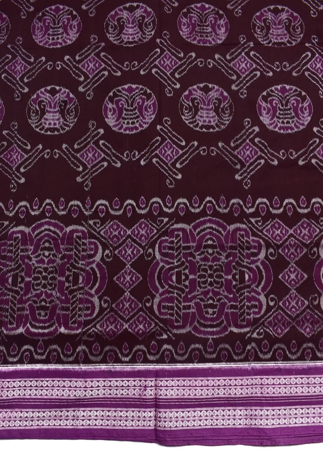 Maroon Colour Tribal Design Sambalpuri Handloom Bandha Cotton Saree - Image 4