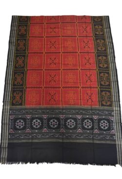 Orange-Black Utkal Laxmi Sambalpuri Handloom Cotton Dupatta