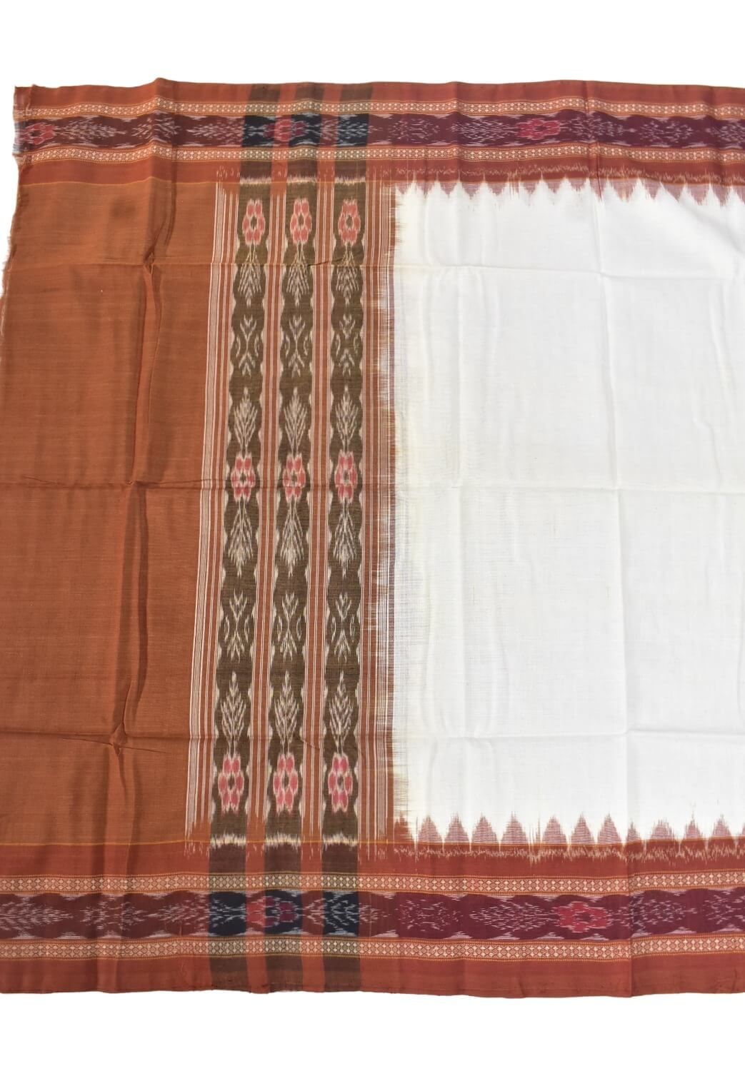 White-Rust Combination Sambalpuri Handloom Cotton Dupatta - Image 2