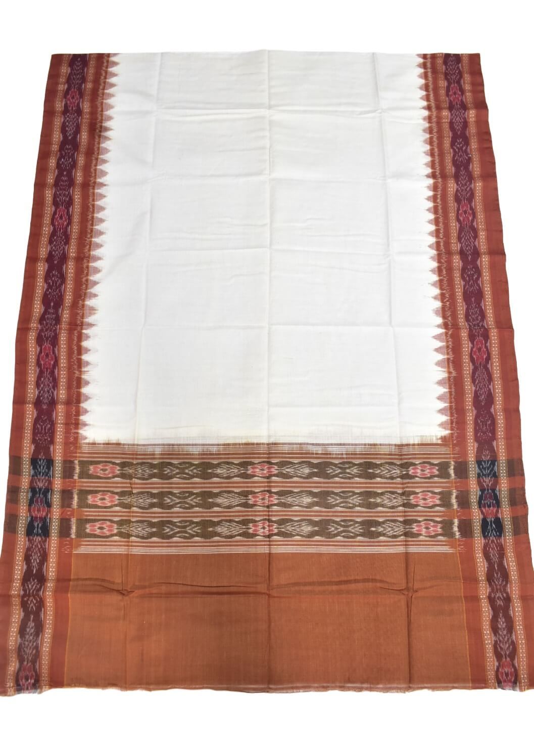 White-Rust Combination Sambalpuri Handloom Cotton Dupatta