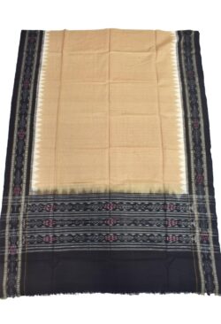 Biscuit-Black Combination Sambalpuri Handloom Cotton Dupatta