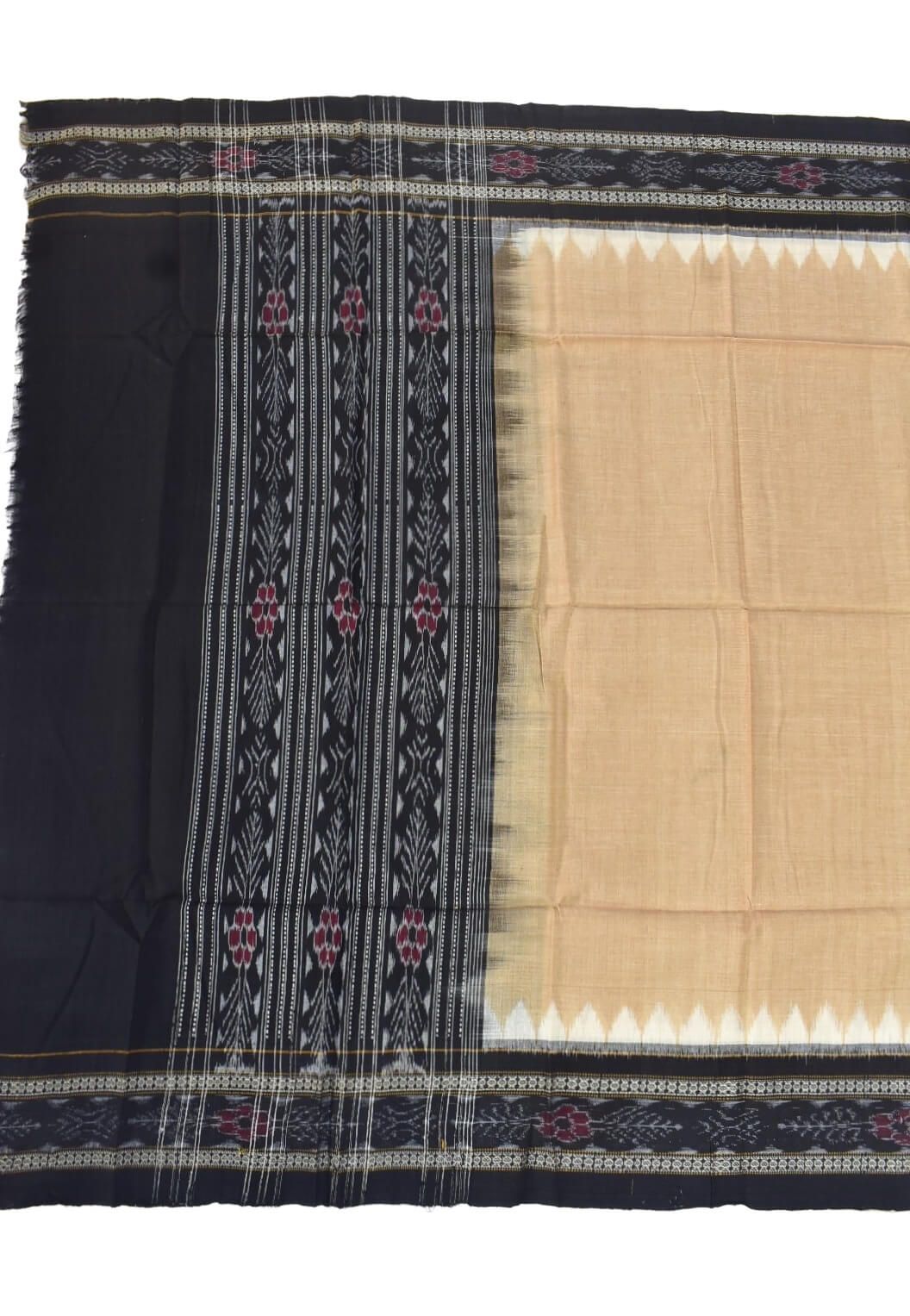 Biscuit-Black Combination Sambalpuri Handloom Cotton Dupatta - Image 2