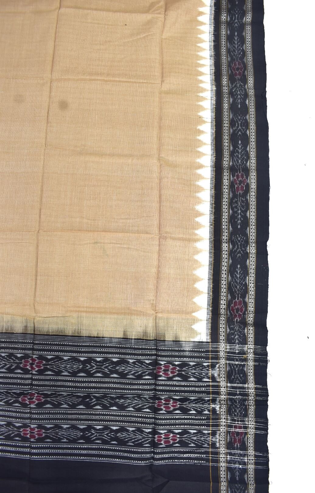 Biscuit-Black Combination Sambalpuri Handloom Cotton Dupatta - Image 3