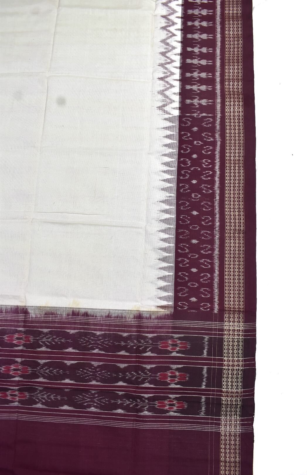 Maroon-White Combination Sambalpuri Handloom Cotton Dupatta - Image 3