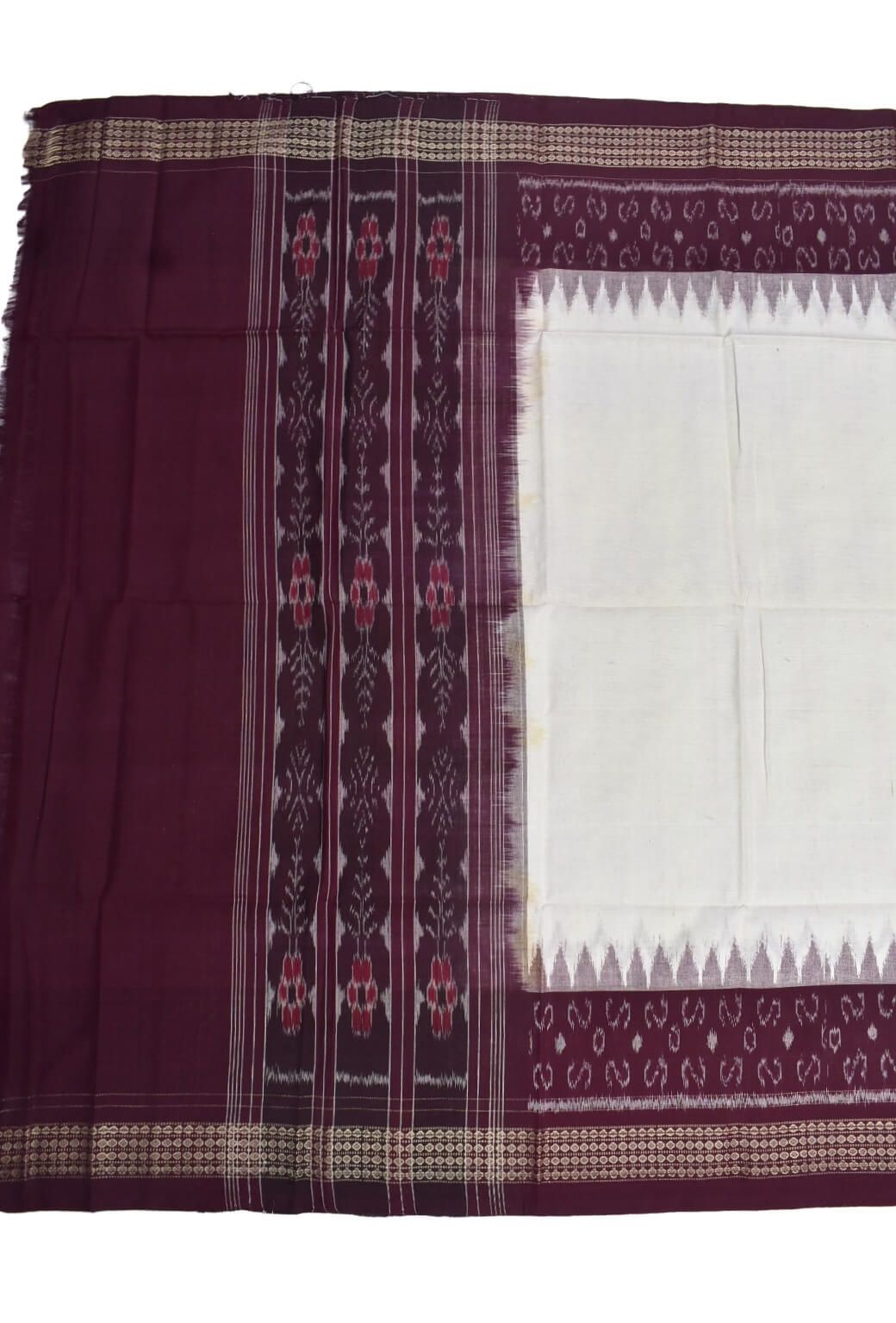 Maroon-White Combination Sambalpuri Handloom Cotton Dupatta - Image 2