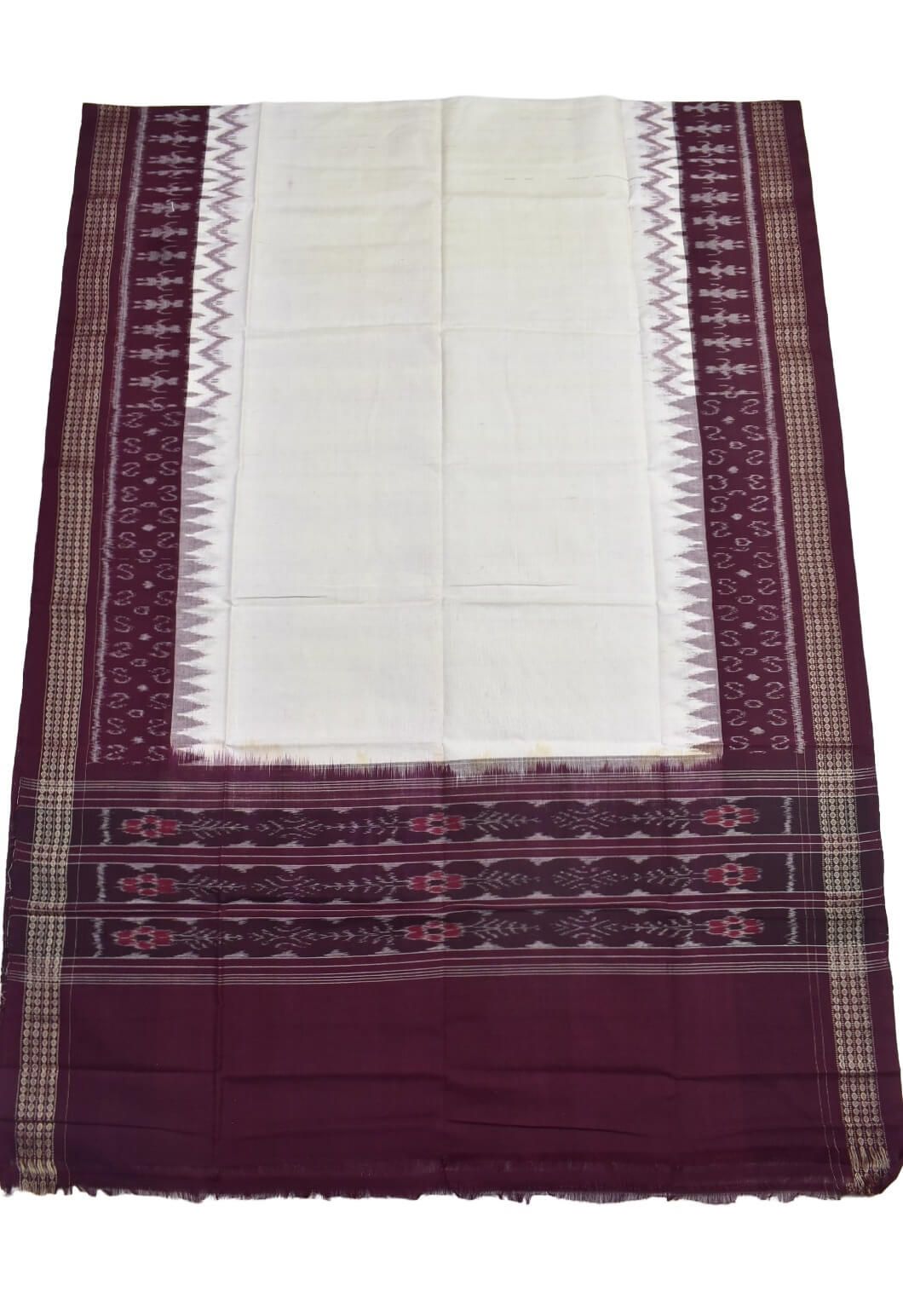 Maroon-White Combination Sambalpuri Handloom Cotton Dupatta
