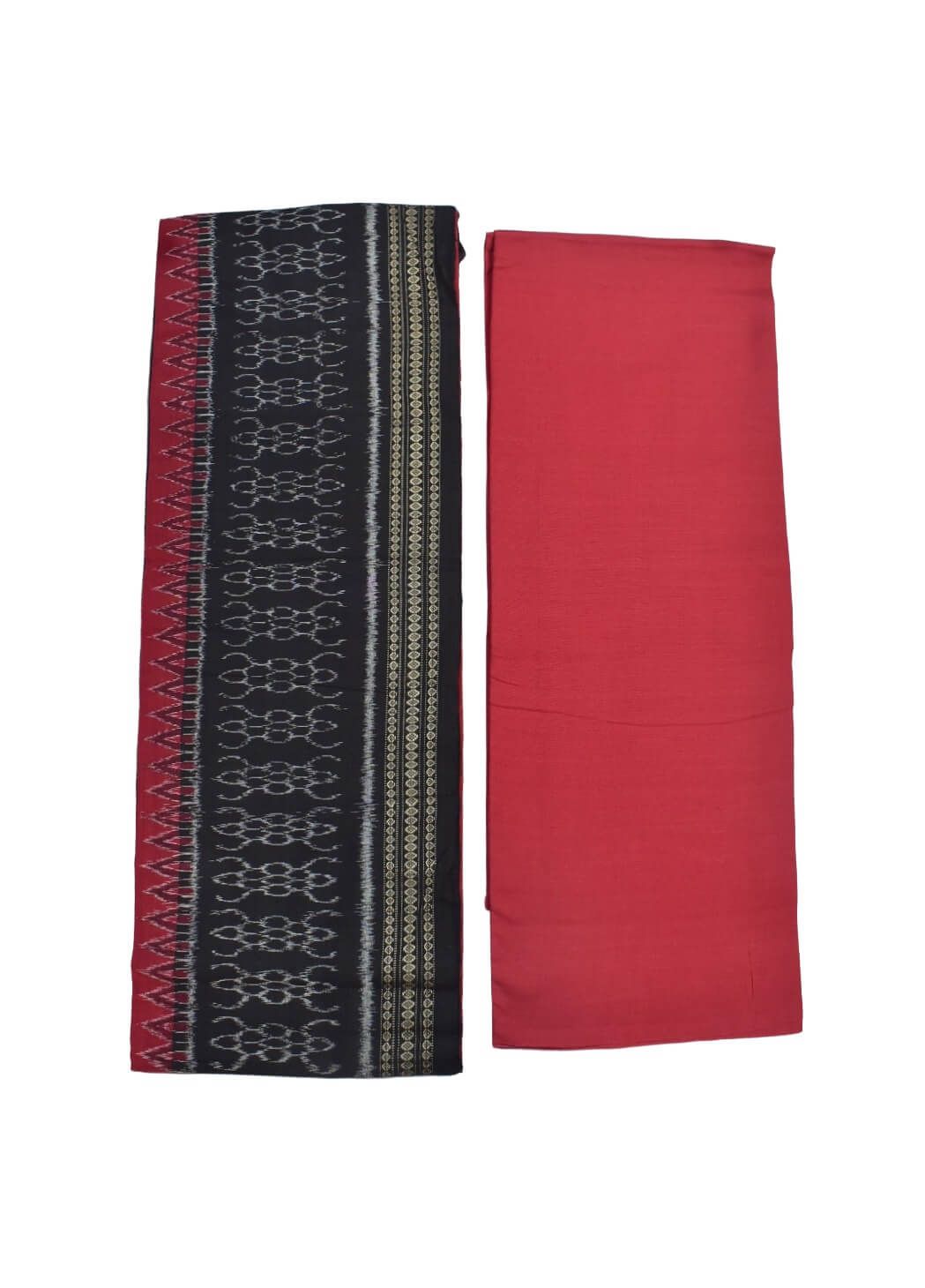 Black-Red Colour Sambalpuri Handloom Cotton Dress Material - Image 2