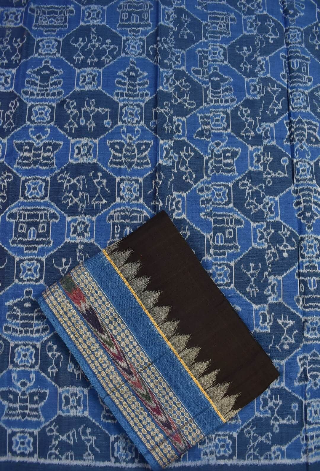 Blue Colour Sambalpuri Handloom Cotton Dress Material - Image 3