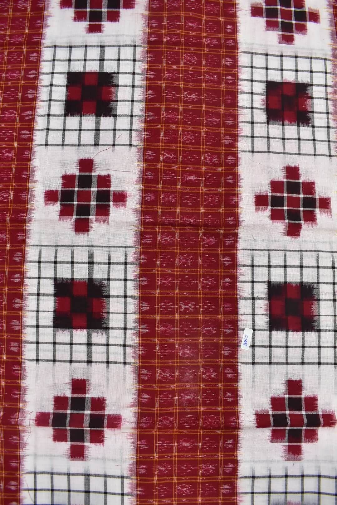 White-Red Colour Sambalpuri Handloom Cotton Dress Material - Image 5