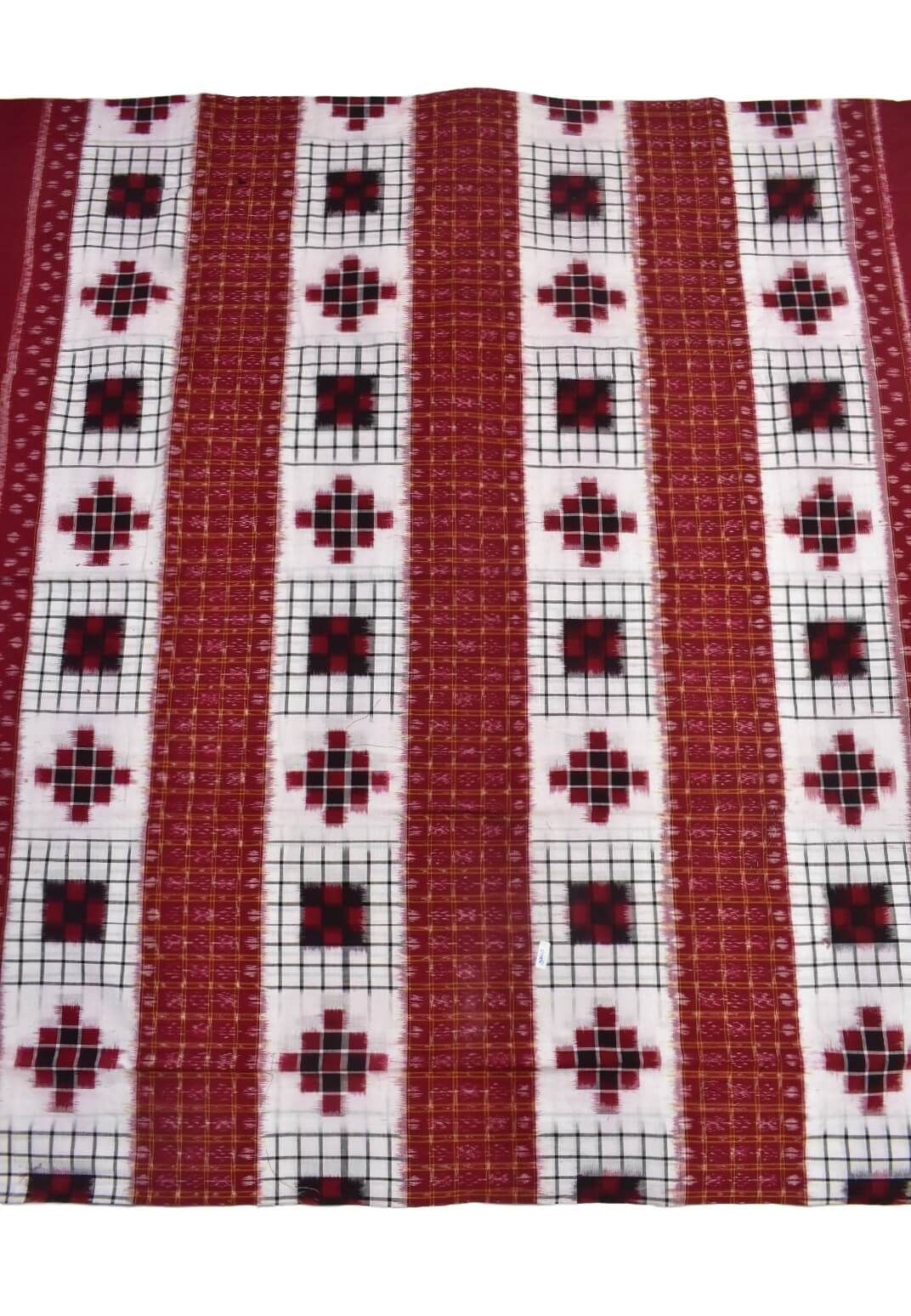 White-Red Colour Sambalpuri Handloom Cotton Dress Material - Image 4