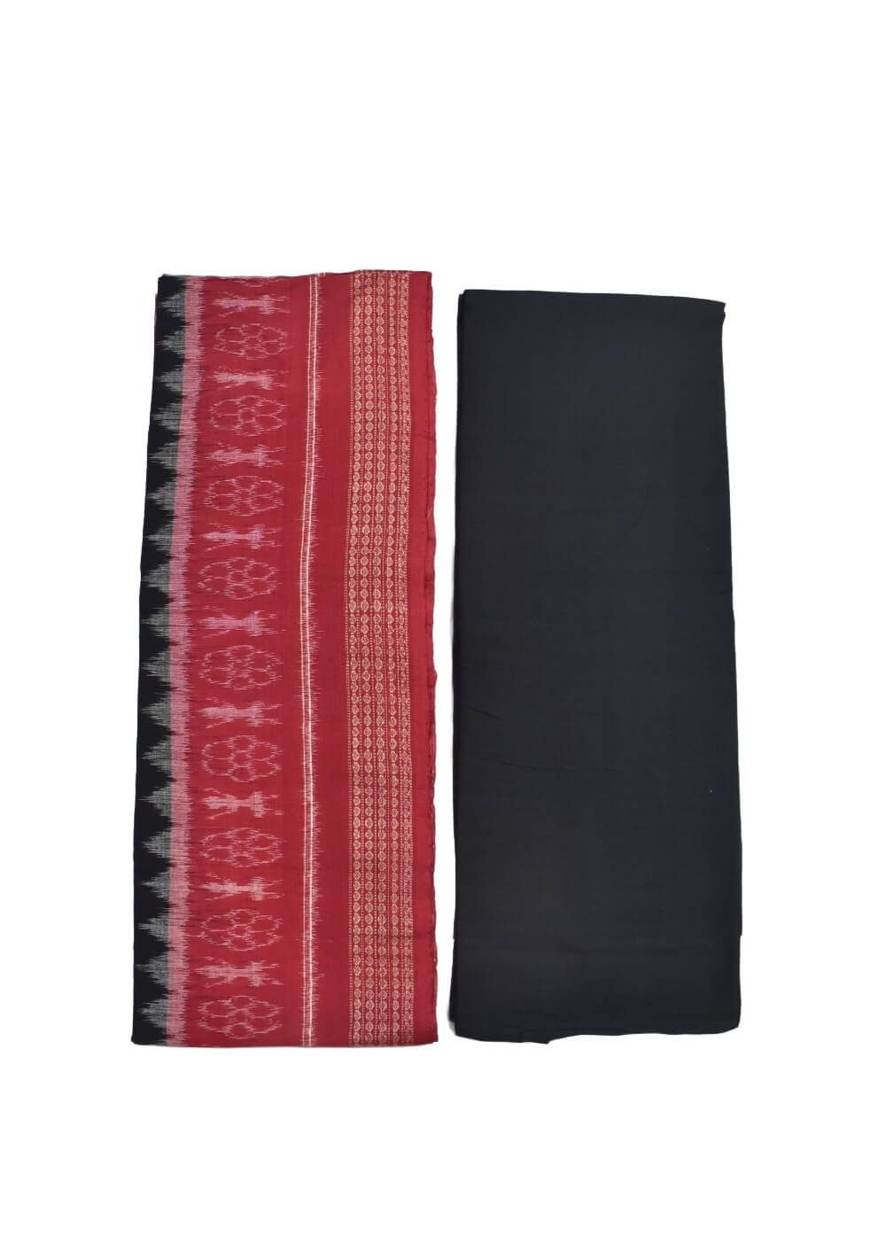 White-Red Colour Sambalpuri Handloom Cotton Dress Material - Image 2