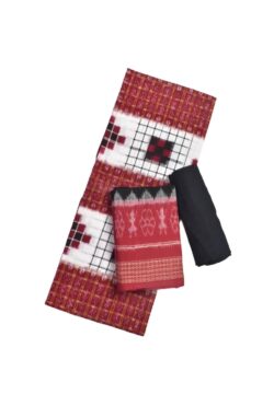 White-Red Colour Sambalpuri Handloom Cotton Dress Material