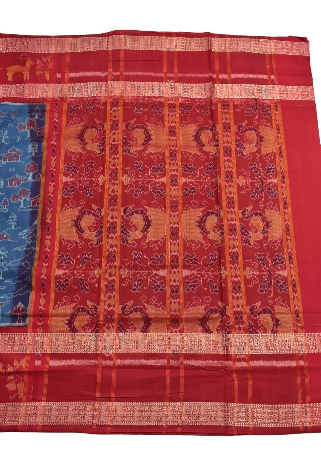 Green-Red Colour Sambalpuri Handloom Cotton Bandha Saree - Image 2